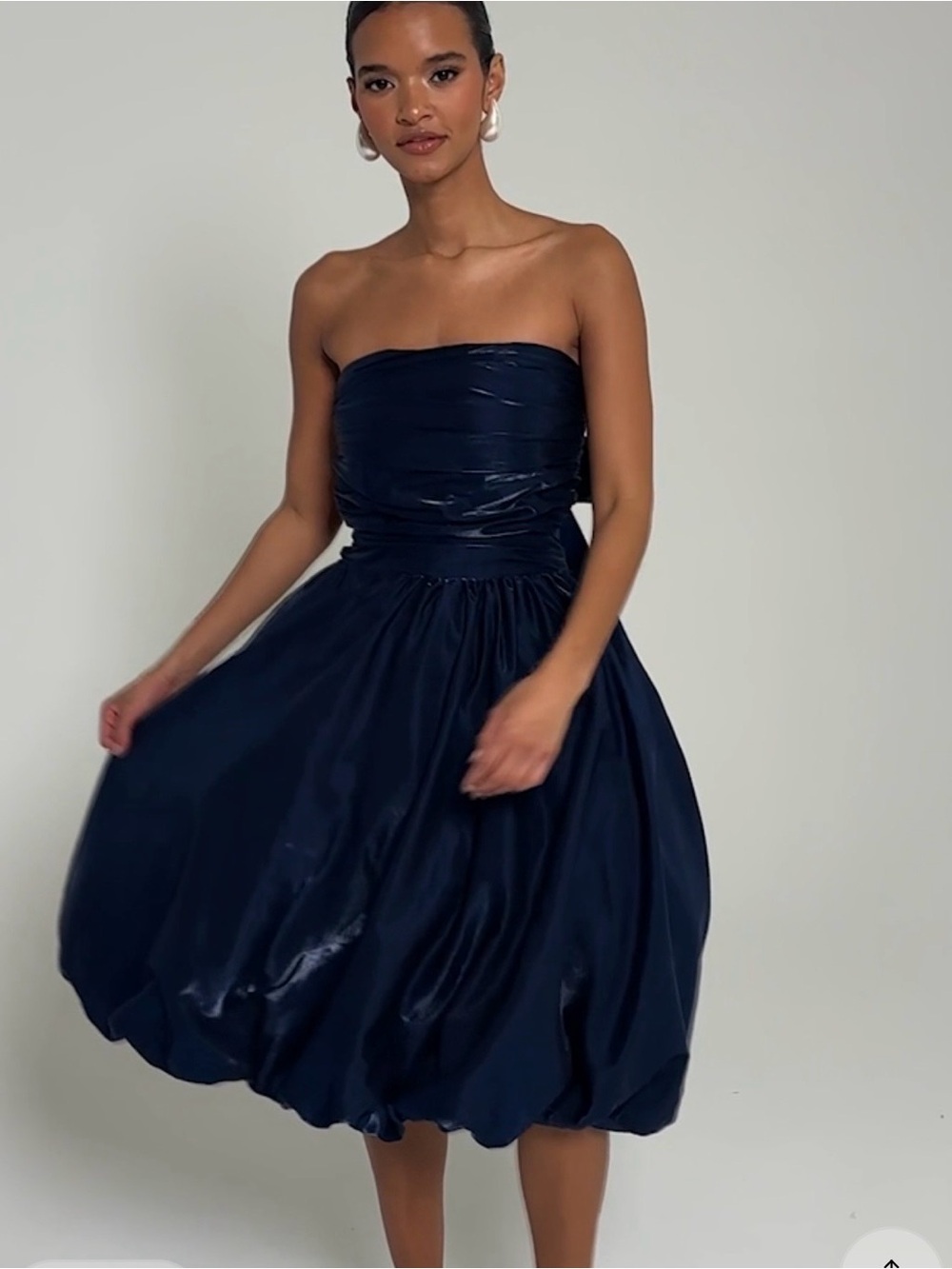 AKIRA Sz Large Strapless Navy Blue Satin Cocktail Formal Prom Dress